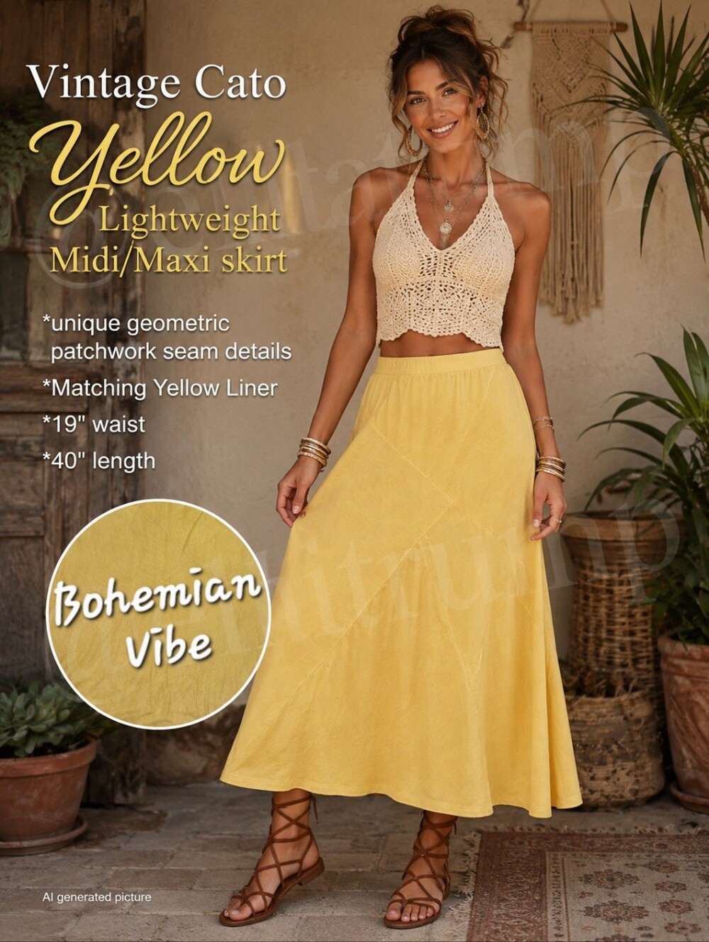 Vintage Cato Yellow, Lightweight Midi/Maxi skirt size 18/20W